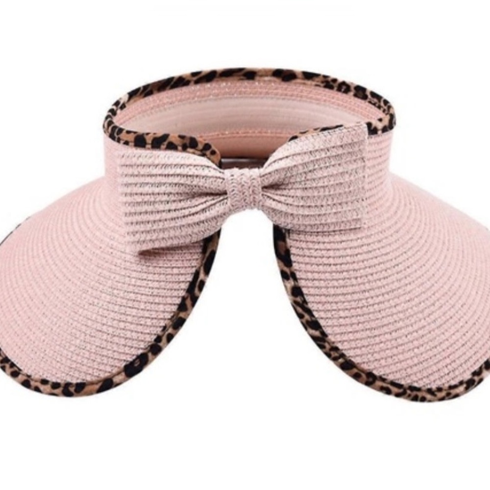 Women’s Pink Bow Visor with Leopard Trim